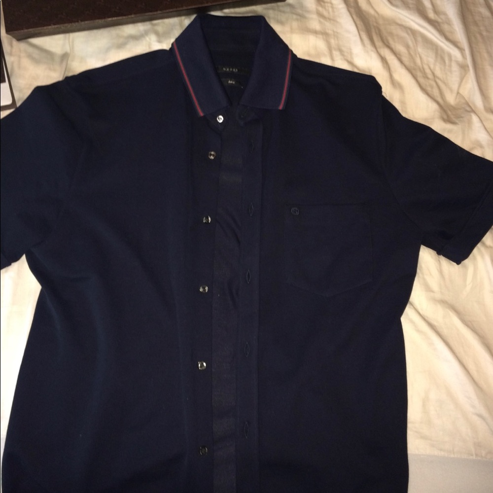 Authentic Navy Blue Gucci Button Up Shirt. Size Small-Med